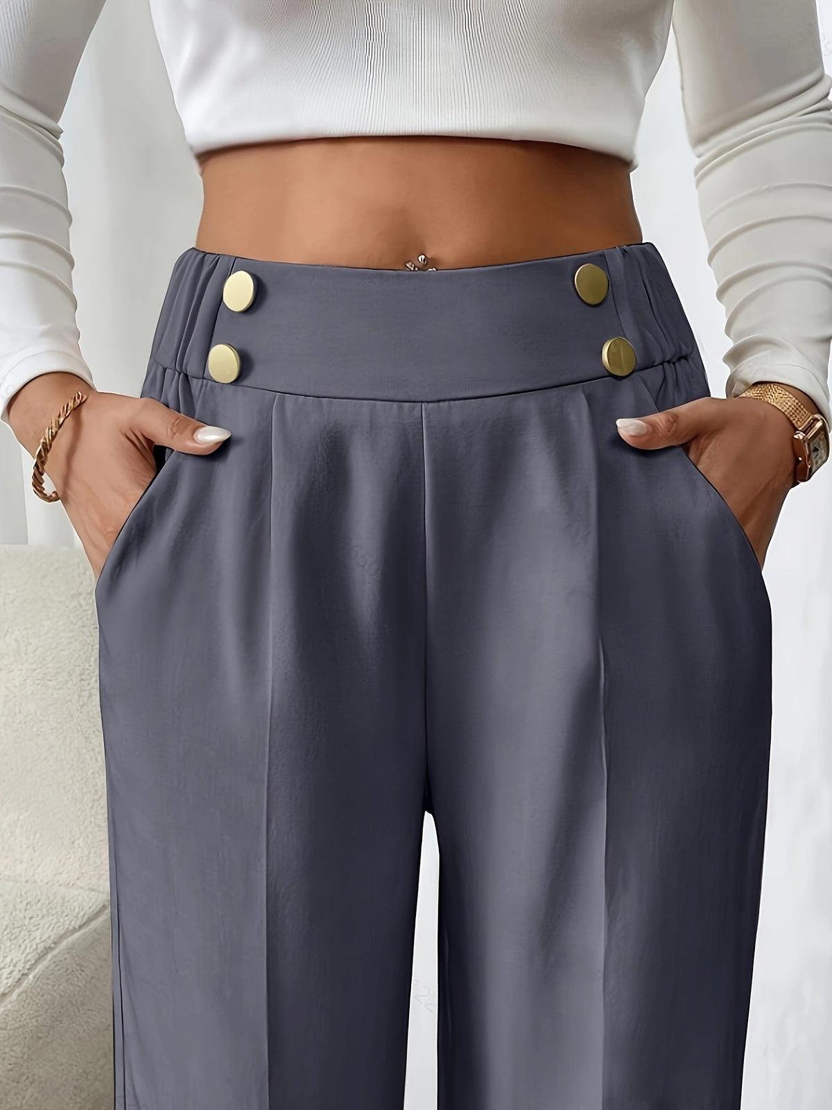 Women's Elastic-Waist Tailored Wide-Leg Pants, view 9