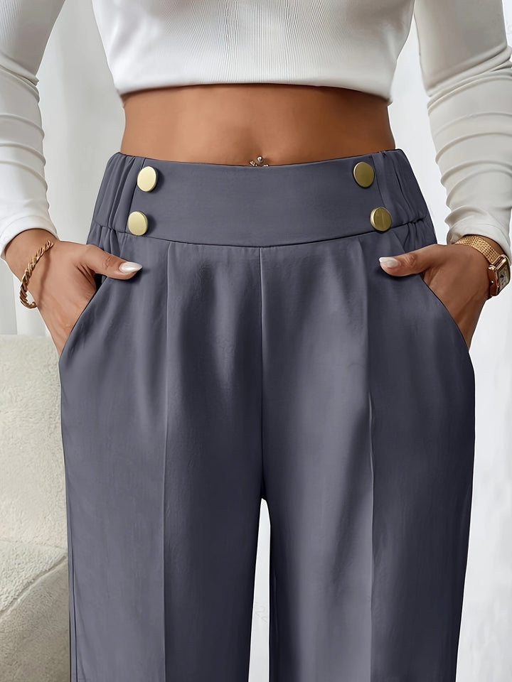 Women's Wide Leg Pants, Elastic High Waist Tailored Trousers
