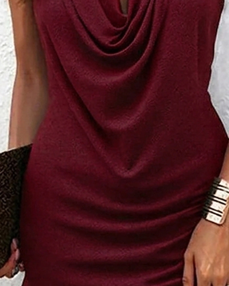 Women's Sleeveless Cotton-Blend Dress with Draped Collar, view 8