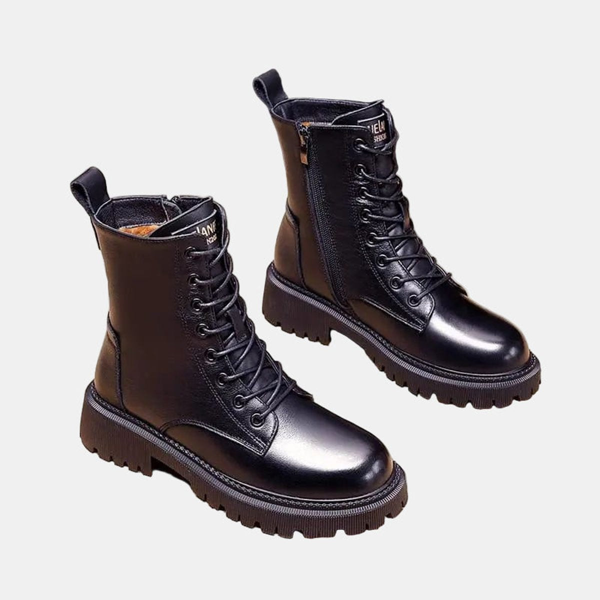 Women's Faux Leather Fleece-Lined Lace-Up Combat Ankle Boots, view 4