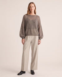 Women's Cashmere Silk Sweater — raw velvet brown, studio front