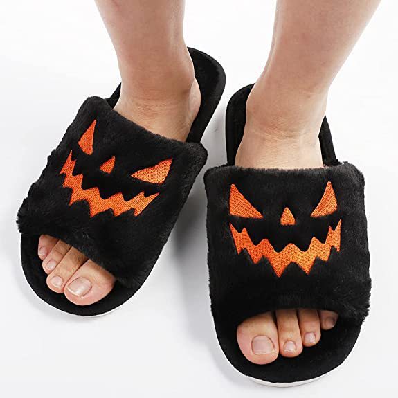 Little Boo Plush Pumpkin Halloween Slippers for Women