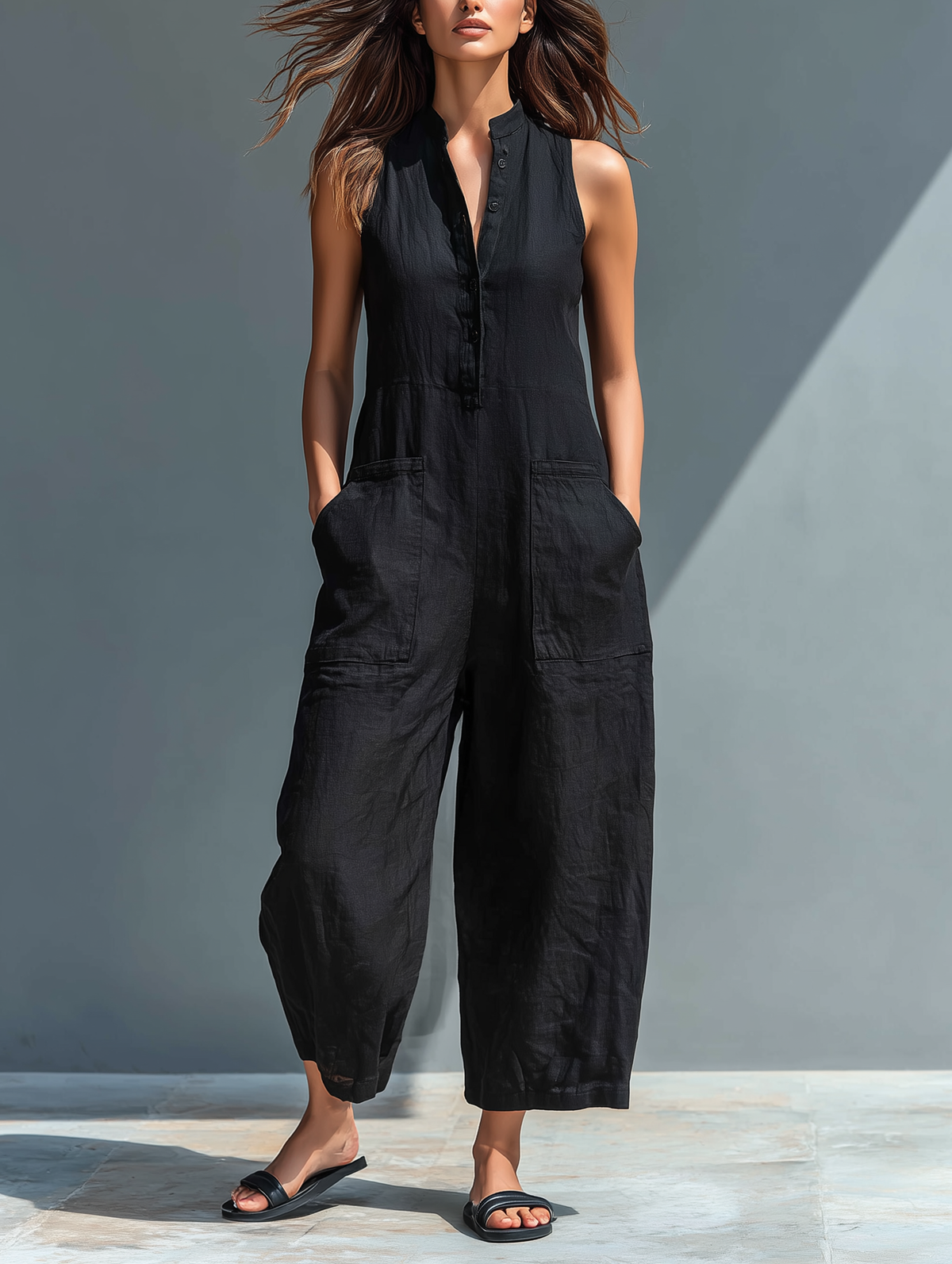 Women's Relaxed-Fit Casual Overall Set in Black