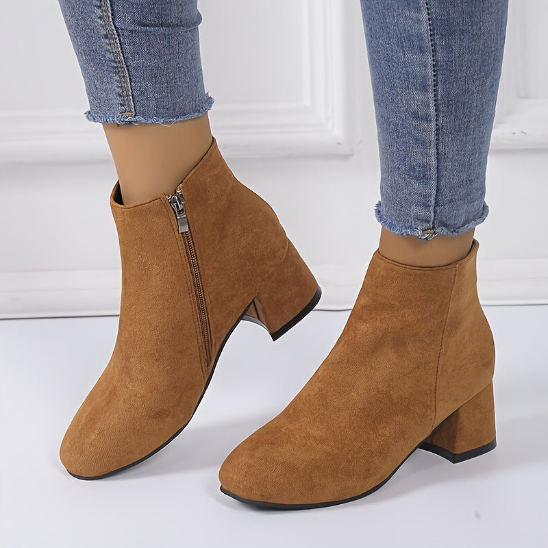 Women's Faux Suede Side-Zip Chelsea Ankle Boots with Low Block Heel, view 2