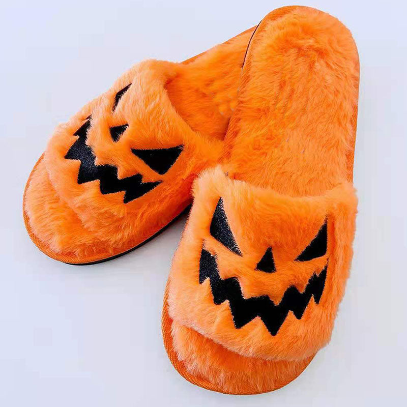 Little Boo Plush Pumpkin Halloween Slippers for Women