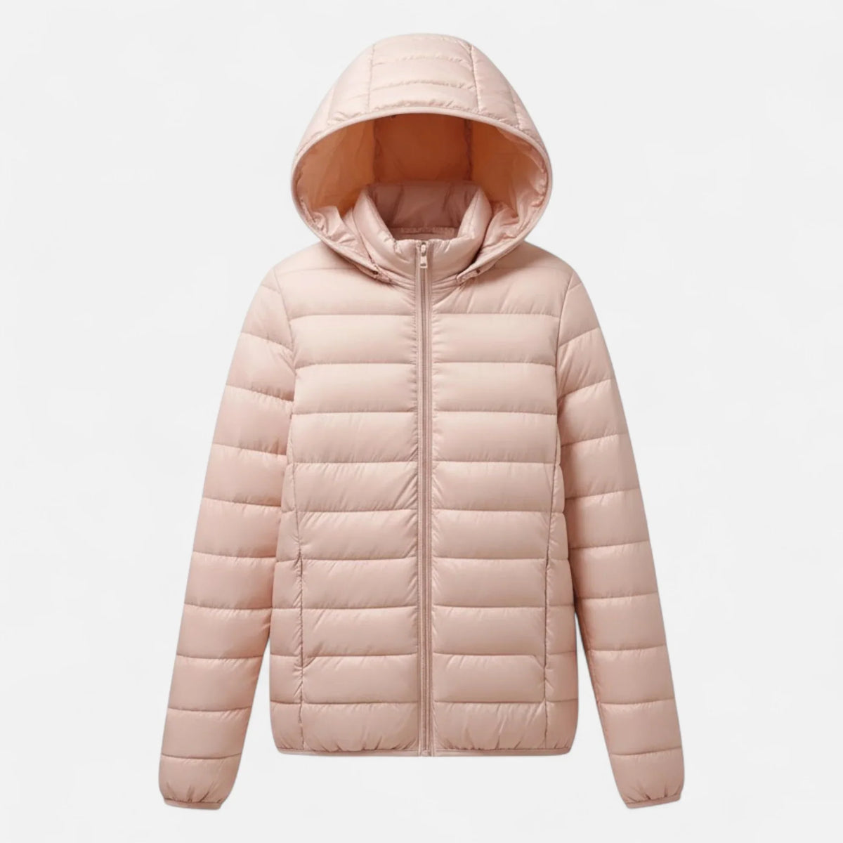 Women's Lightweight Hooded Puffer Jacket with Zip Pockets in Dark Pink
