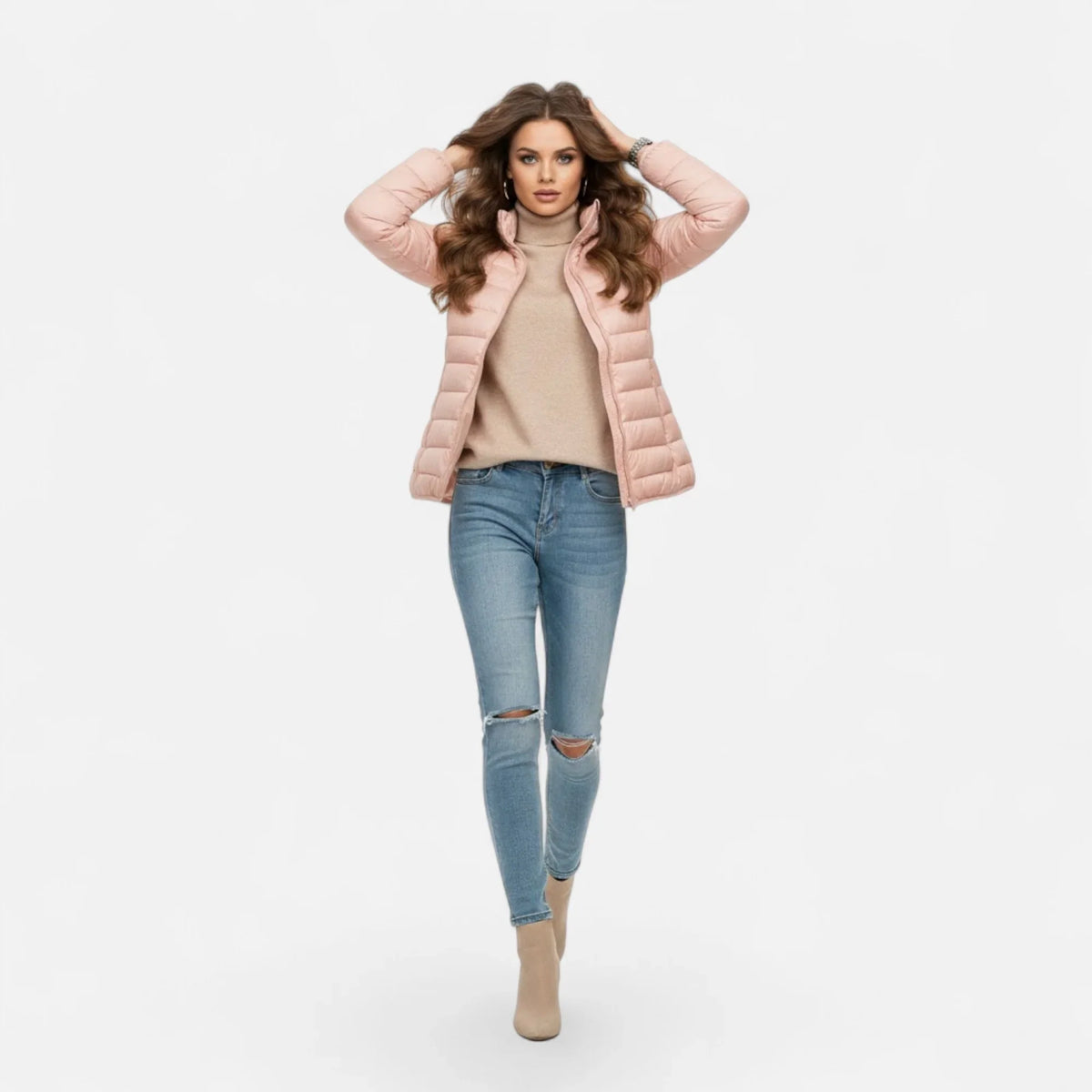 Women's Lightweight Hooded Puffer Jacket with Zip Pockets, view 3
