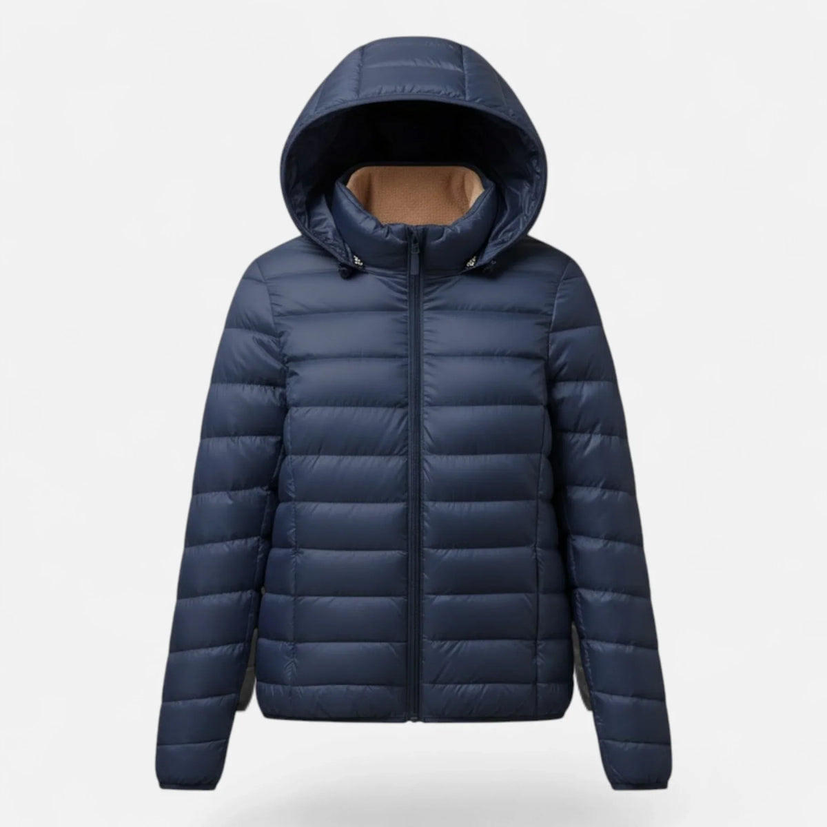 Women's Lightweight Hooded Puffer Jacket with Zip Pockets in Navy Blue