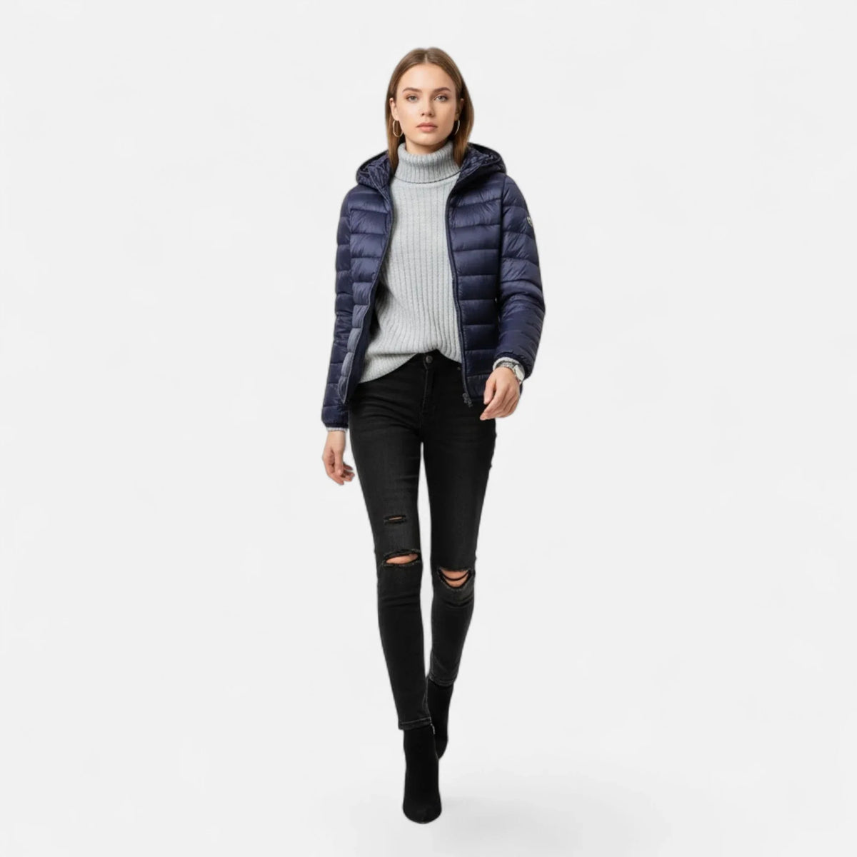 Women's Lightweight Hooded Puffer Jacket with Zip Pockets, view 4