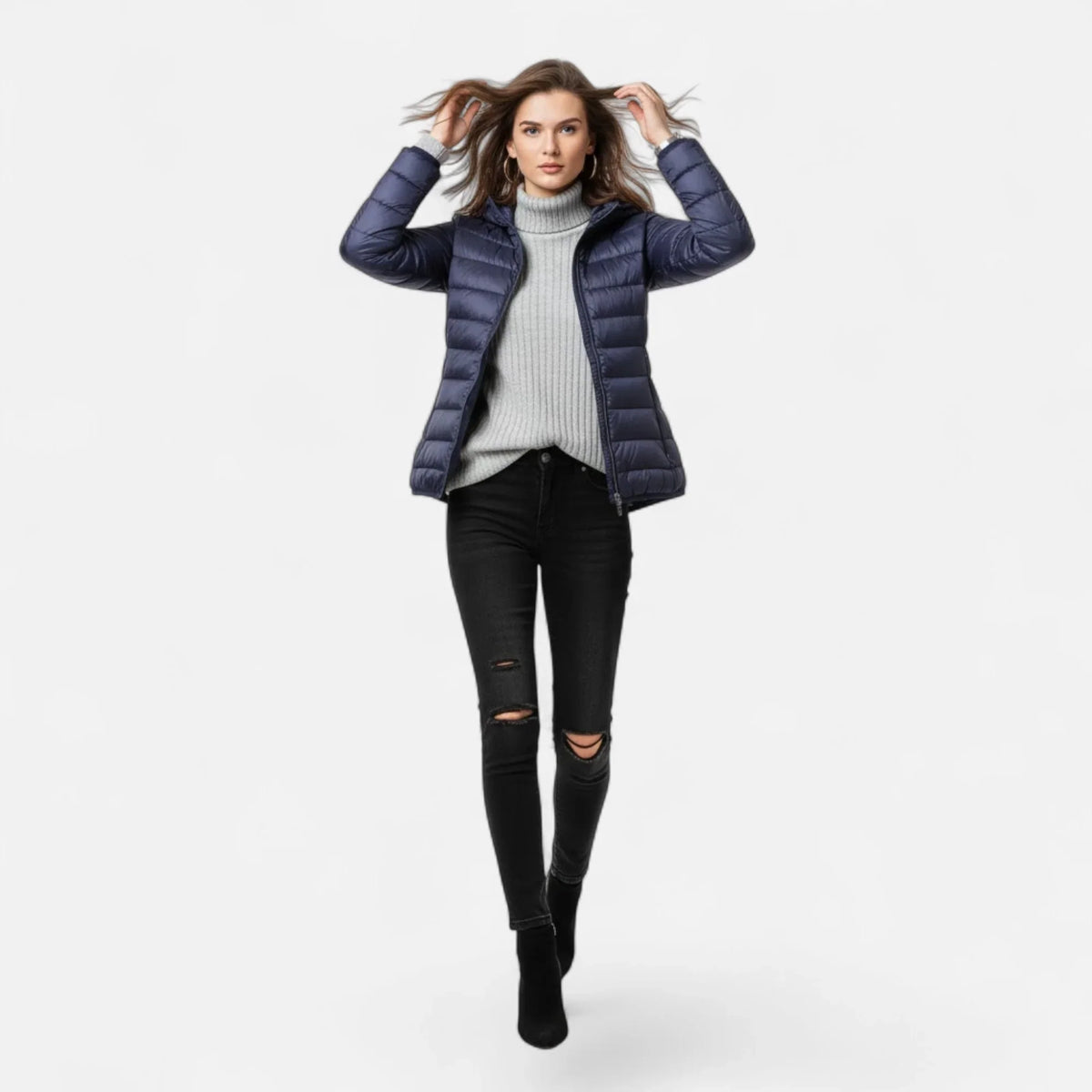 Women's Lightweight Hooded Puffer Jacket with Zip Pockets, view 5