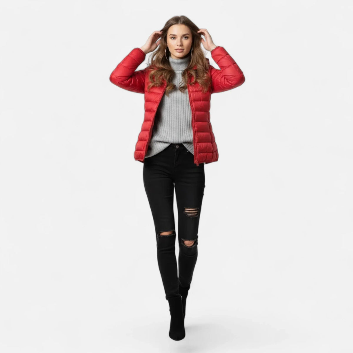 Women's Lightweight Hooded Puffer Jacket with Zip Pockets, view 7