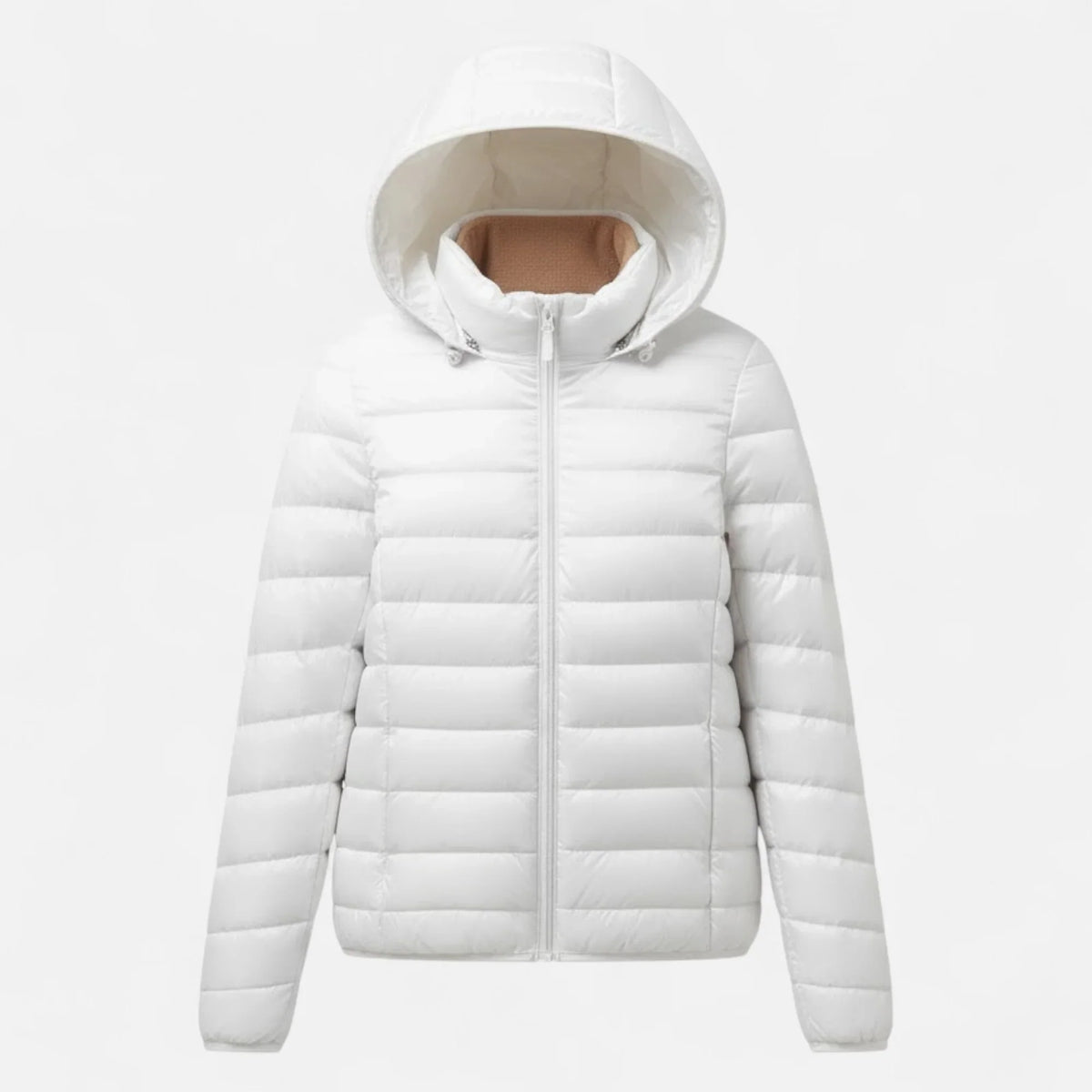 Women's Lightweight Hooded Puffer Jacket with Zip Pockets in White
