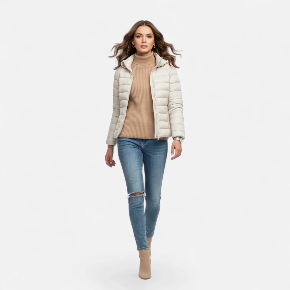 Women's Lightweight Hooded Puffer Jacket with Zip Pockets, view 8
