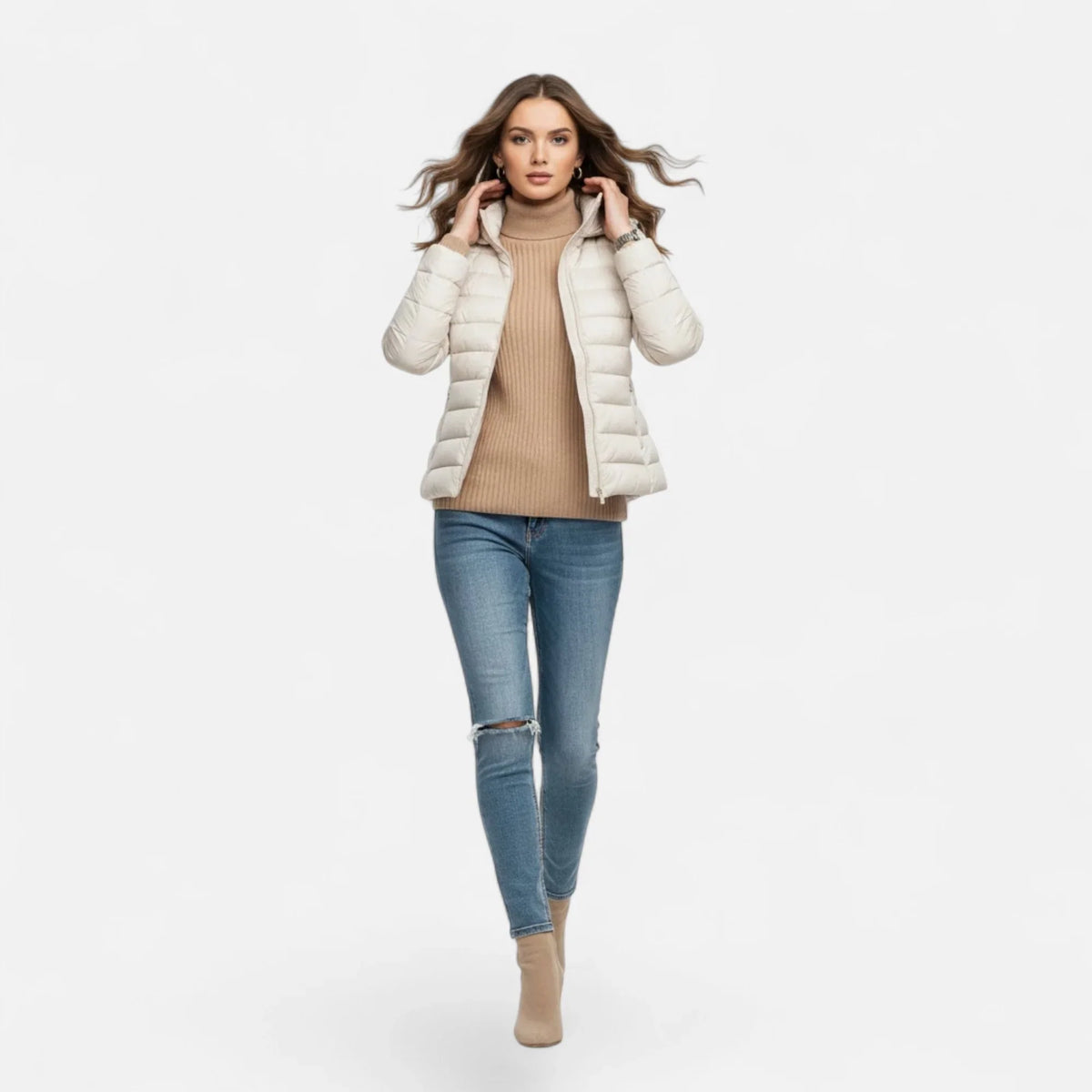 Women's Lightweight Hooded Puffer Jacket with Zip Pockets, view 9