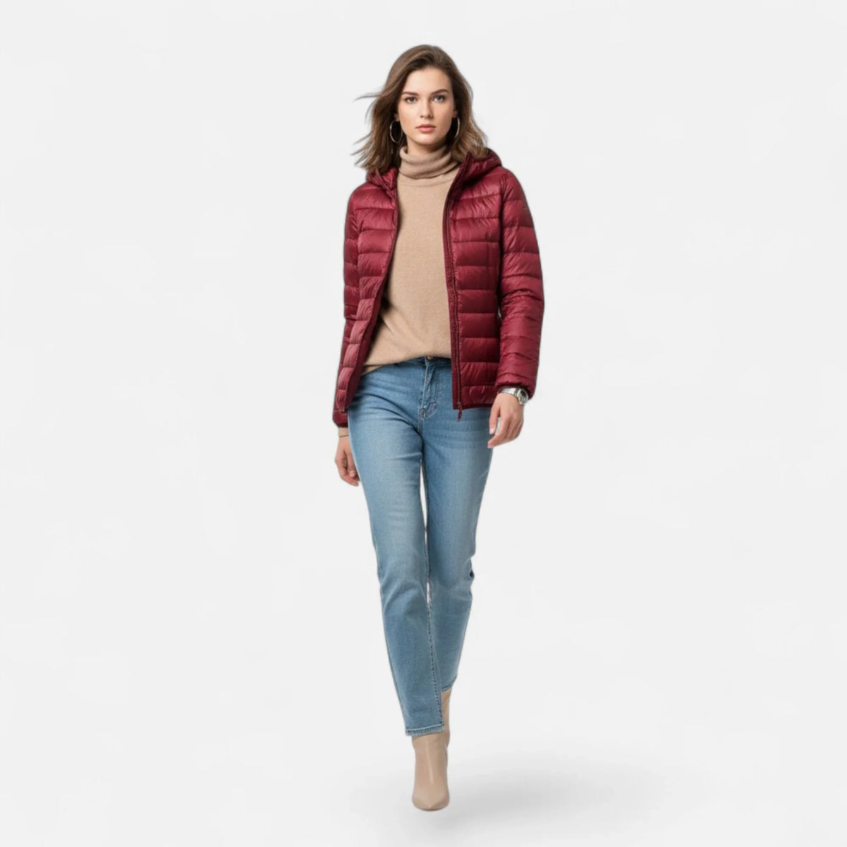 Women's Lightweight Hooded Puffer Jacket with Zip Pockets, view 10