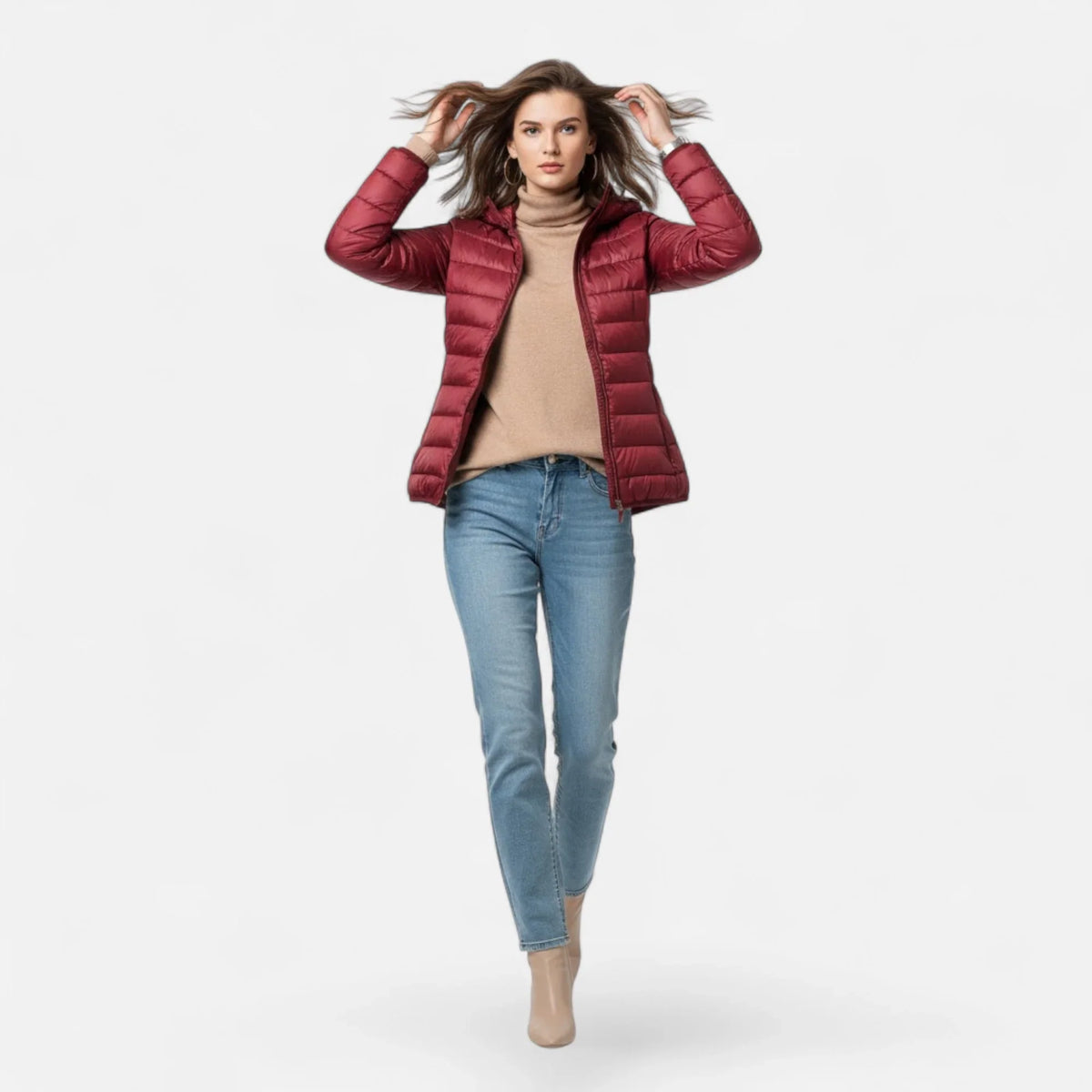 Women's Lightweight Hooded Puffer Jacket with Zip Pockets, view 11