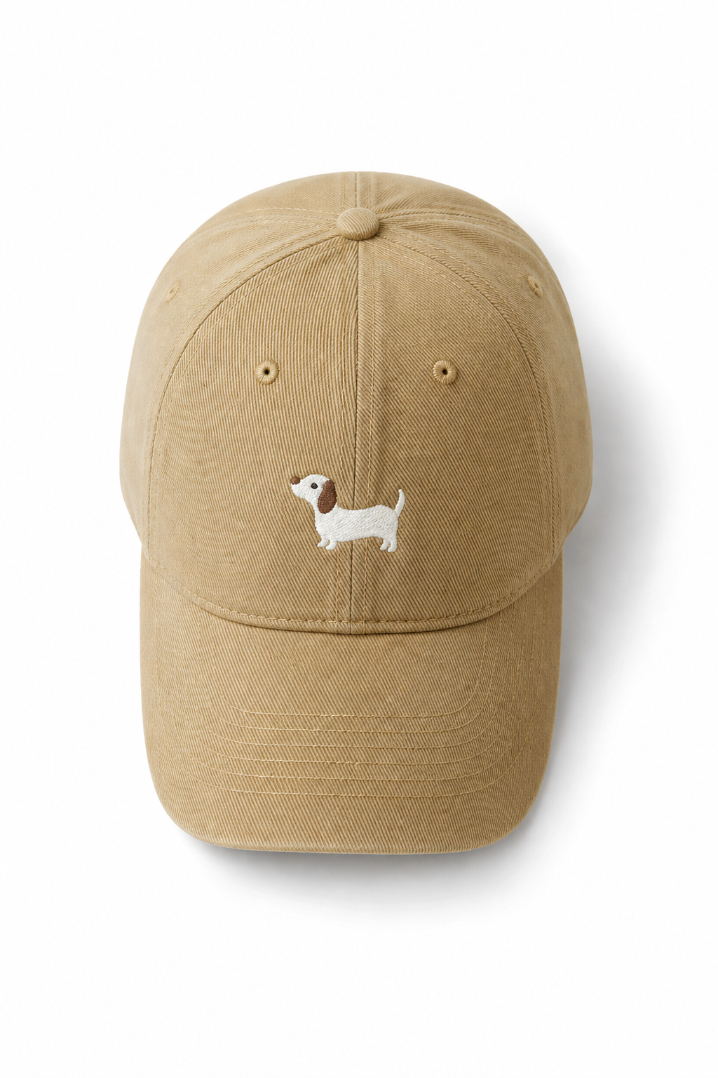 Women's Embroidered Dachshund Baseball Cap in Khaki
