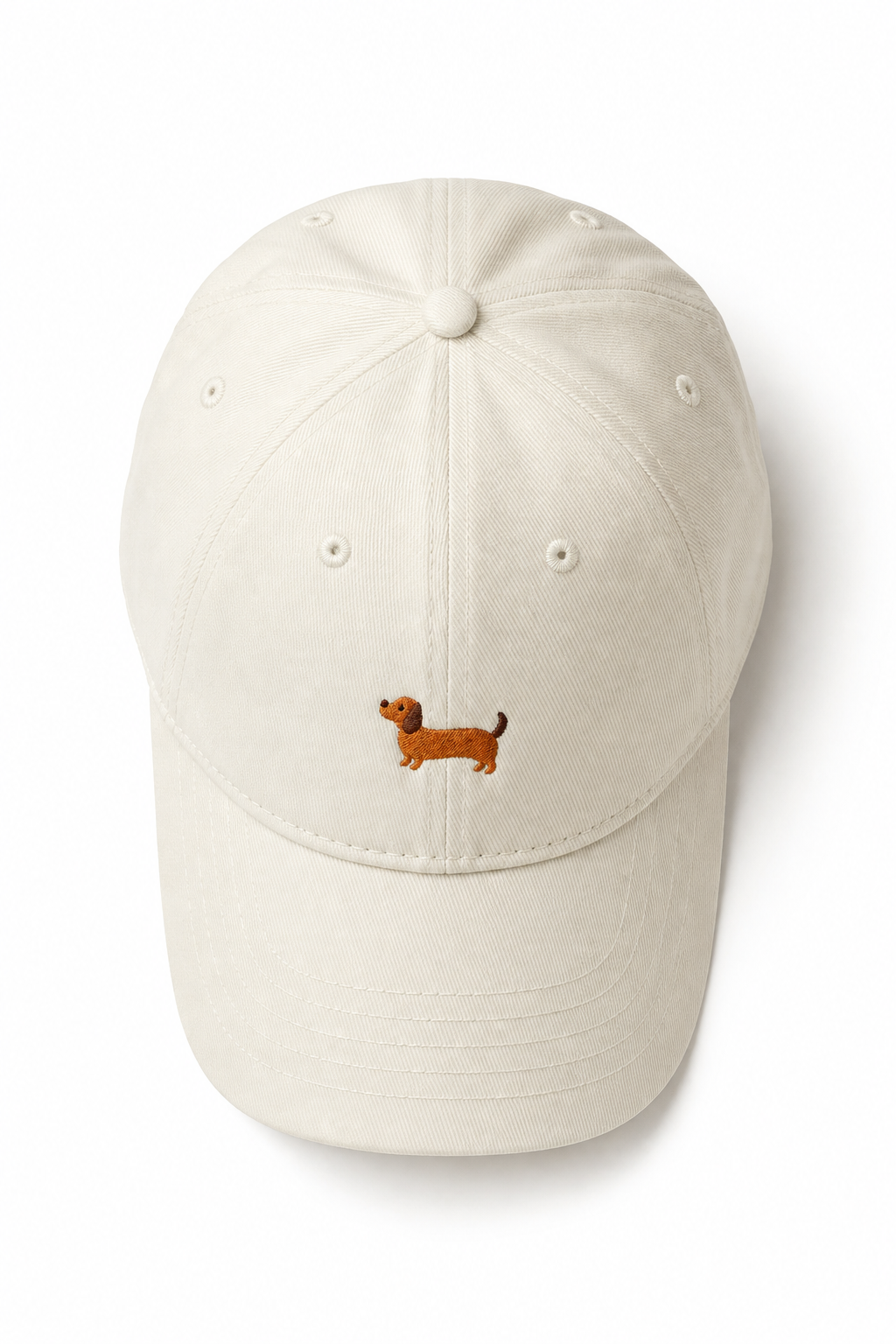 Women's Embroidered Dachshund Baseball Cap in White