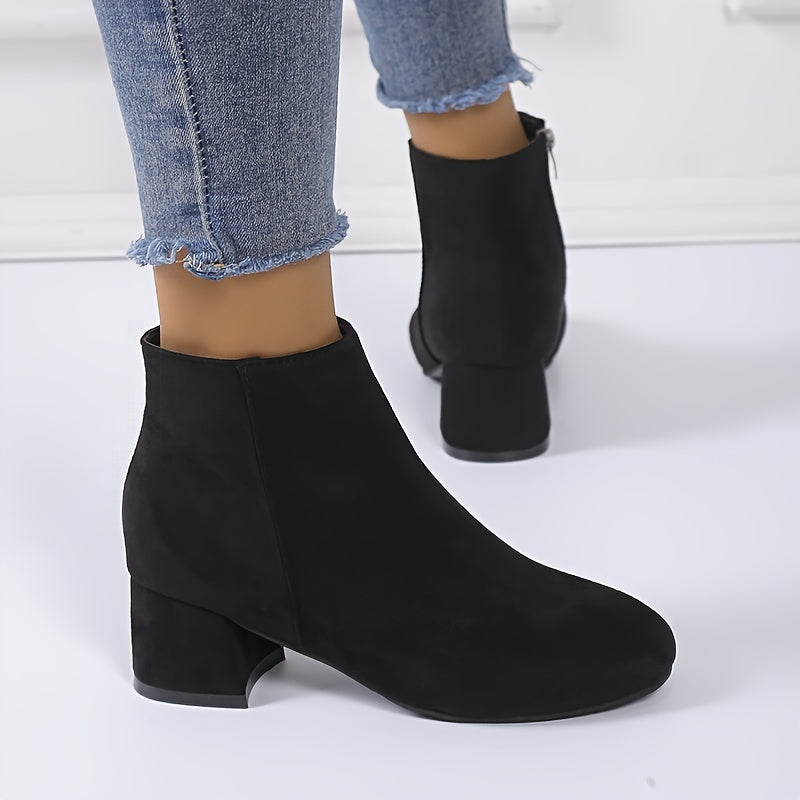 Women's Faux Suede Side-Zip Chelsea Ankle Boots with Low Block Heel