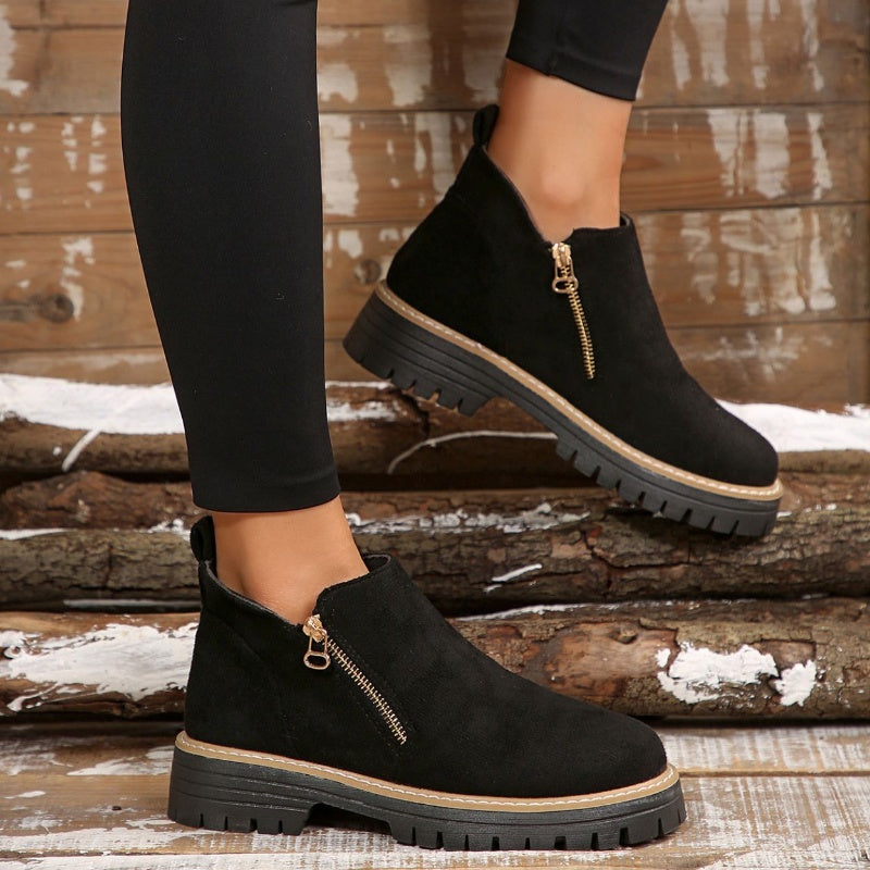 Women's Suede-Style Chunky Lug Platform Ankle Boots with Side Zip, view 5