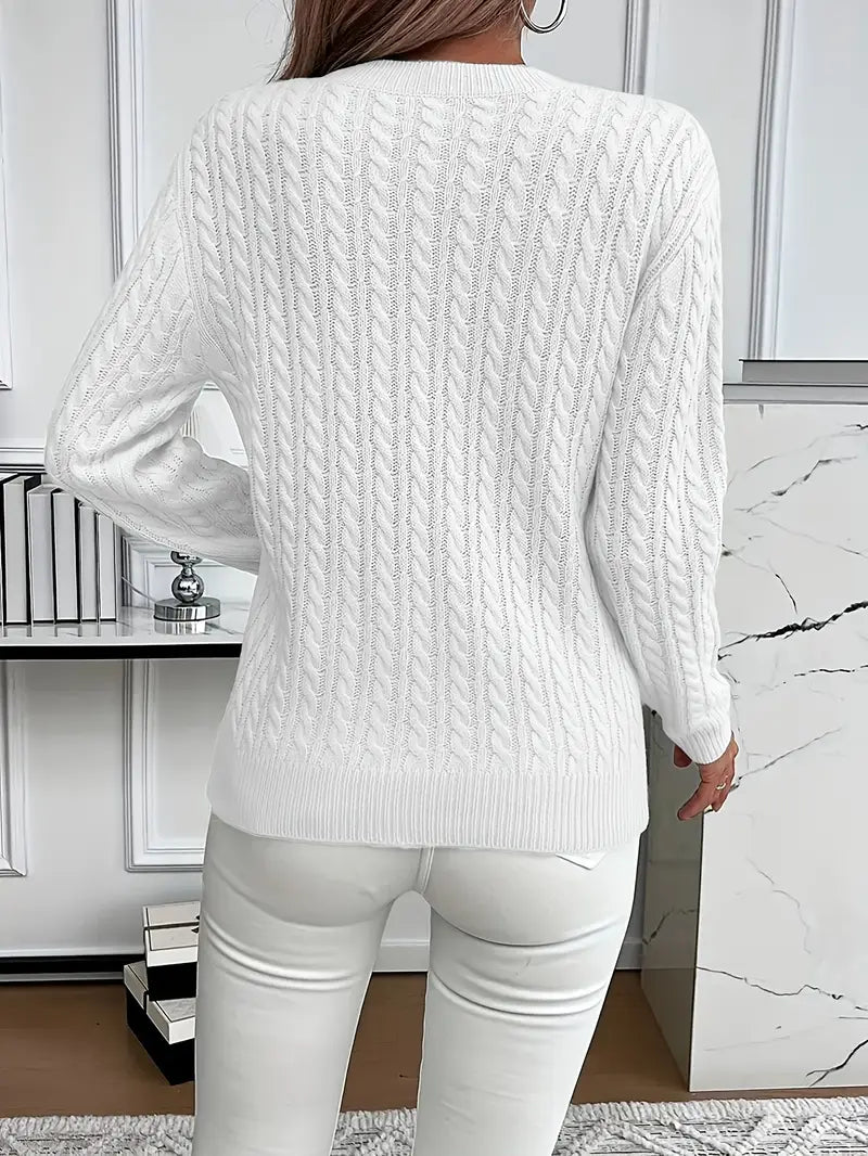Women's Relaxed Cable Knit Crew Neck Sweater, view 2