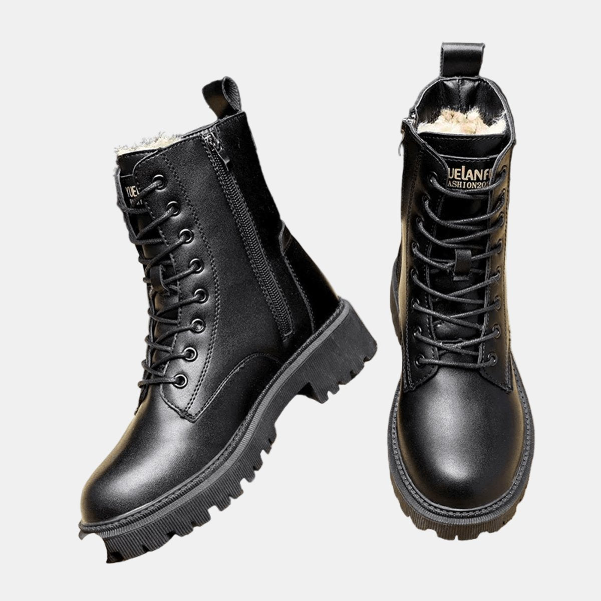 Women's Faux Leather Fleece-Lined Lace-Up Combat Ankle Boots, view 3