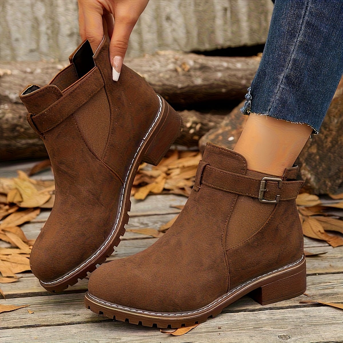 Women's Western Buckle Pull-On Ankle Boots with Lug Sole, view 12