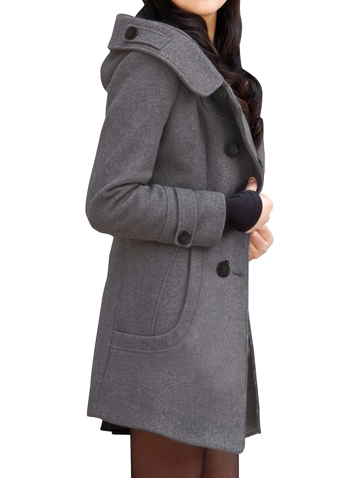 Women's Hooded Double-Breasted Mid-Length Coat, view 10