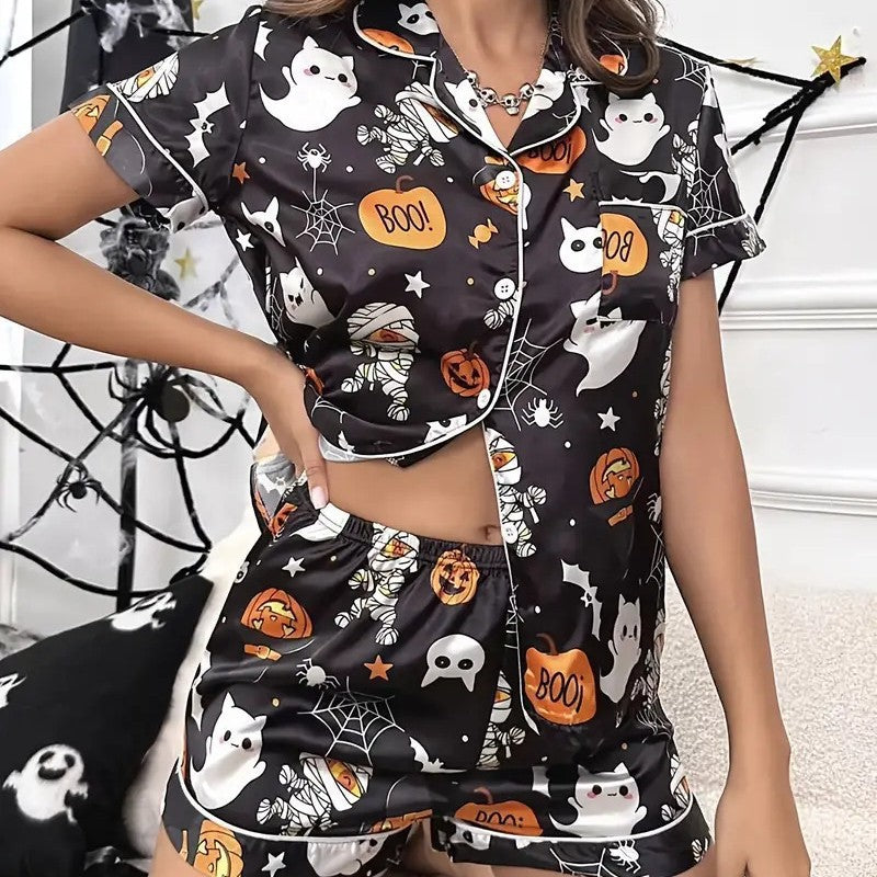 Spooky Pumpkin Halloween Pajama Set for Women | Plus Size to 5XL