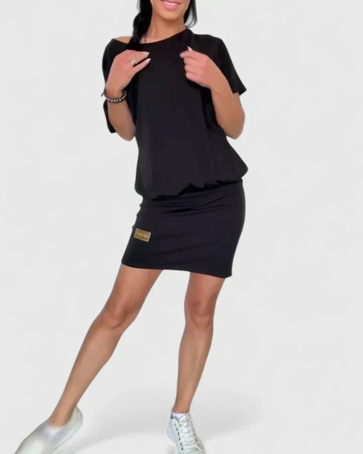 Women's Relaxed-Fit Casual Midi Work Dress in Black