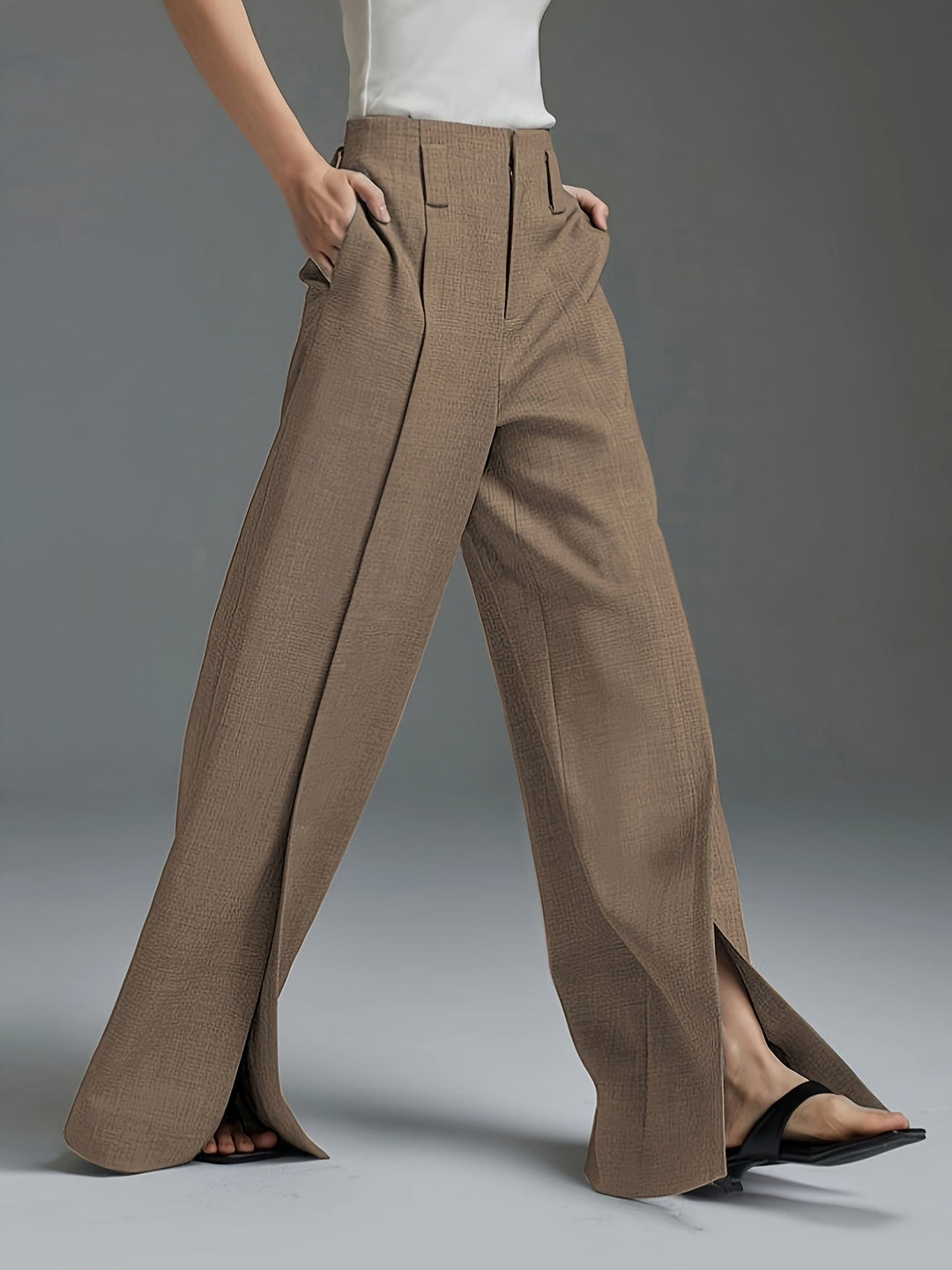 Women's Wide Leg Trousers, Side Slit High Waisted Flowy Pants