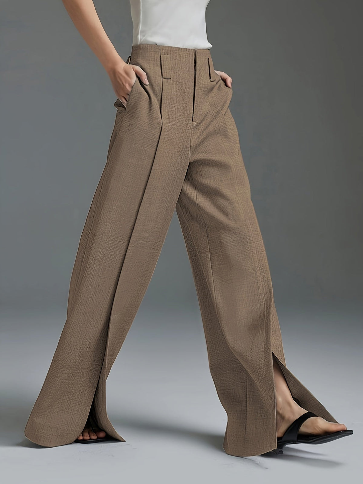 Women's High-Waisted Side-Slit Wide-Leg Pants, view 8