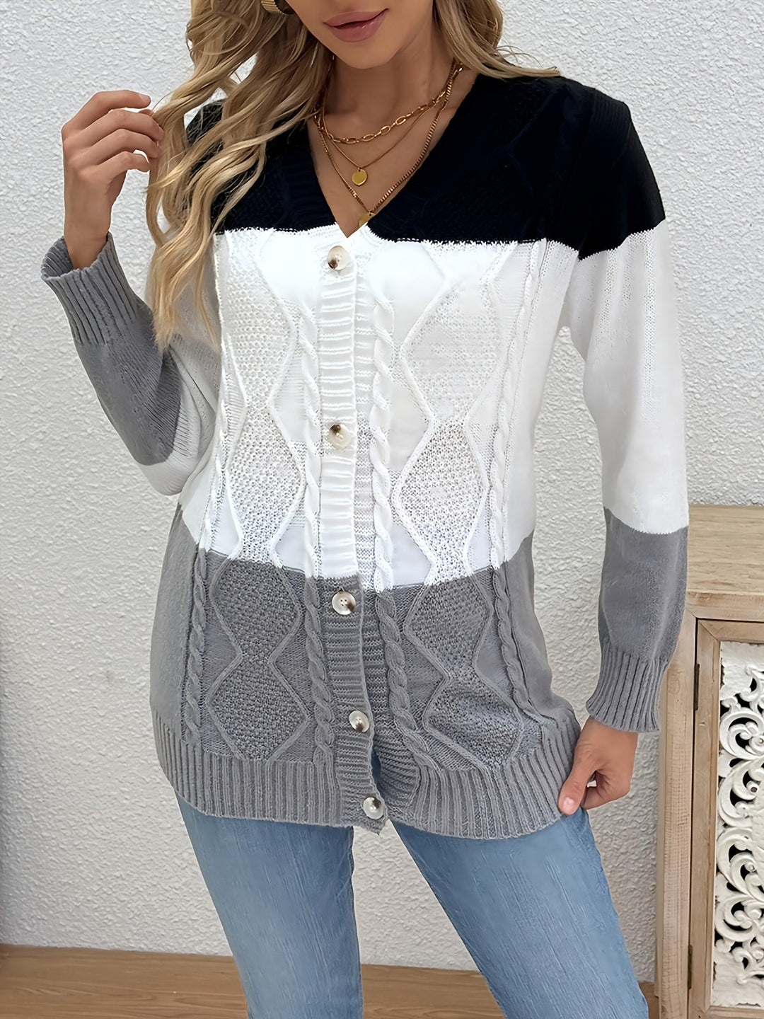 Women's Patchwork Knit Sweater Vest, Collared Sleeveless Knit Top