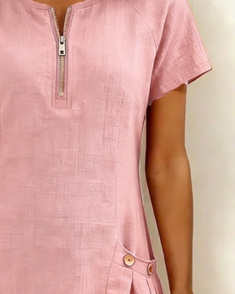 Women's Cotton Relaxed Dress with Front Zipper, view 17