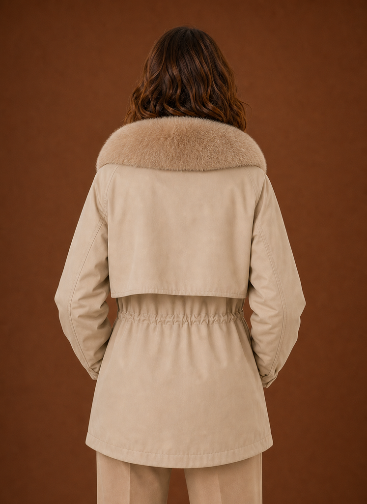 Women's Mid-Length Parka with Faux Fur Trimmed Hood, view 6