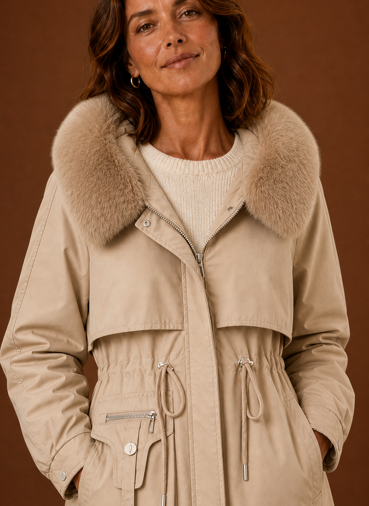 Women's Mid-Length Parka with Faux Fur Trimmed Hood, view 7