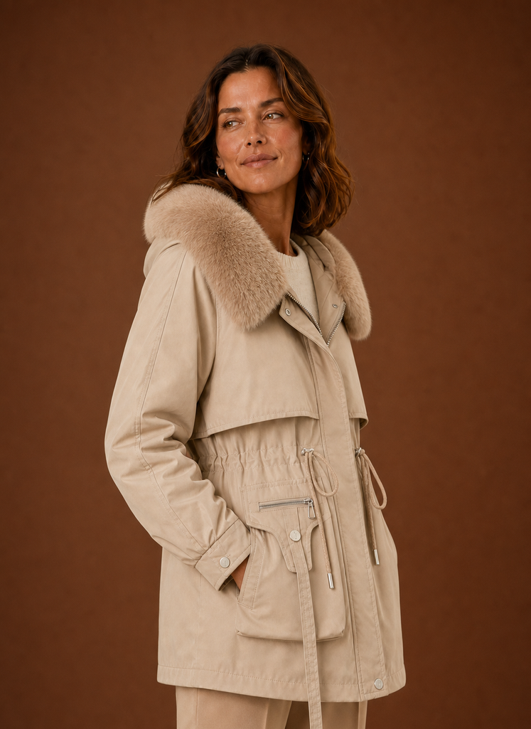 Women's Mid-Length Parka with Faux Fur Trimmed Hood, view 5