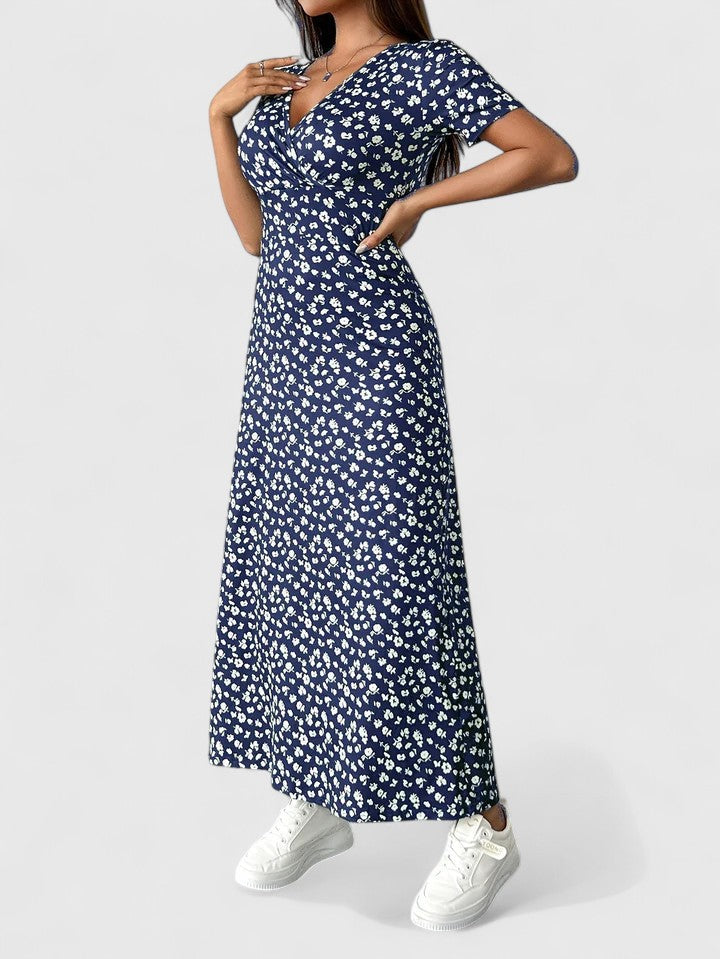 Women's Romantic Floral Lightweight Maxi Dress in Navy Blue