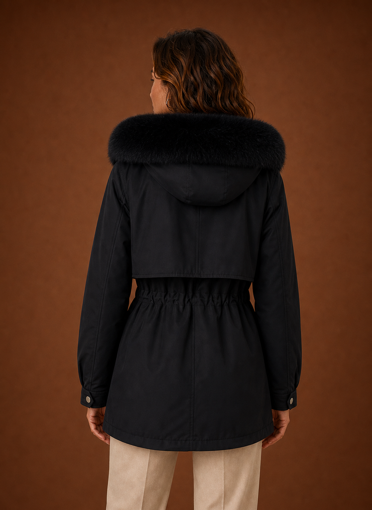 Women's Mid-Length Parka with Faux Fur Trimmed Hood, view 9