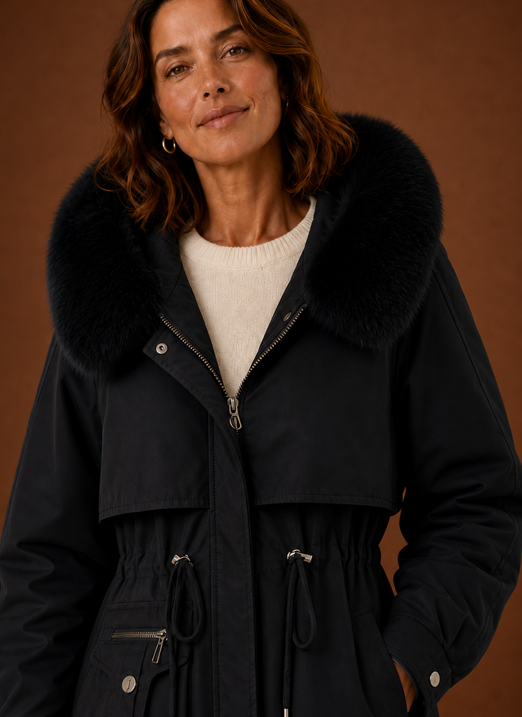 Women's Mid-Length Parka with Faux Fur Trimmed Hood, view 10