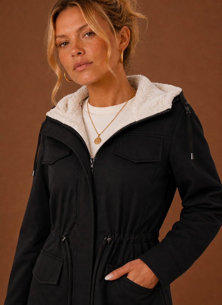 Women's Long Fleece-Lined Hooded Winter Parka, view 2
