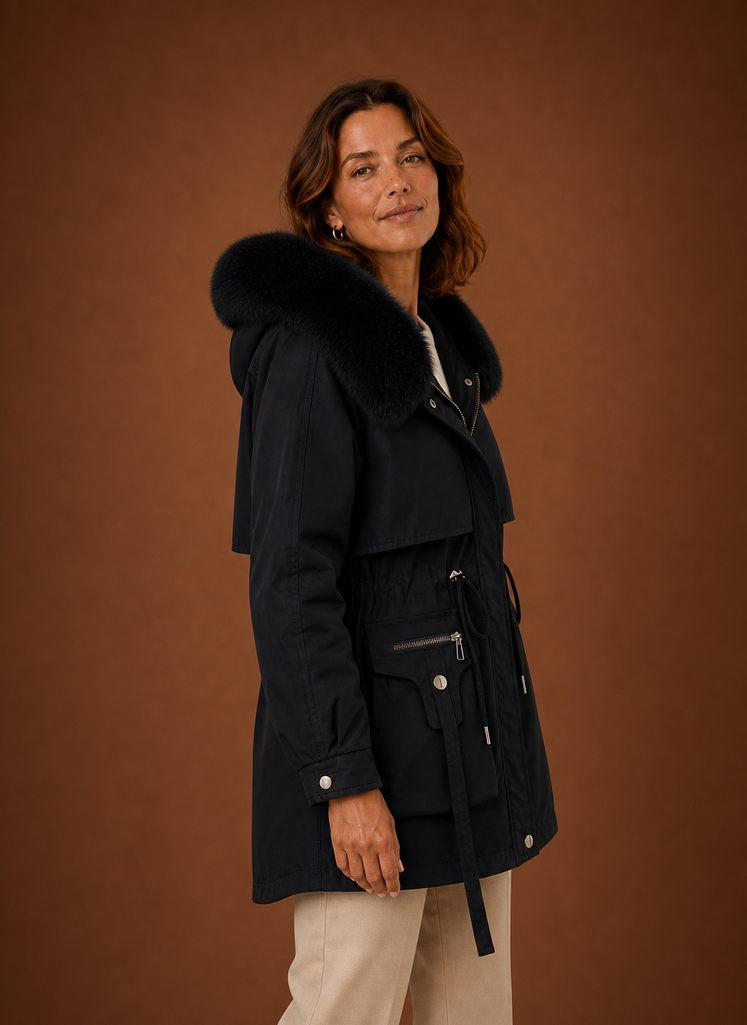 Women's Mid-Length Parka with Faux Fur Trimmed Hood, view 8