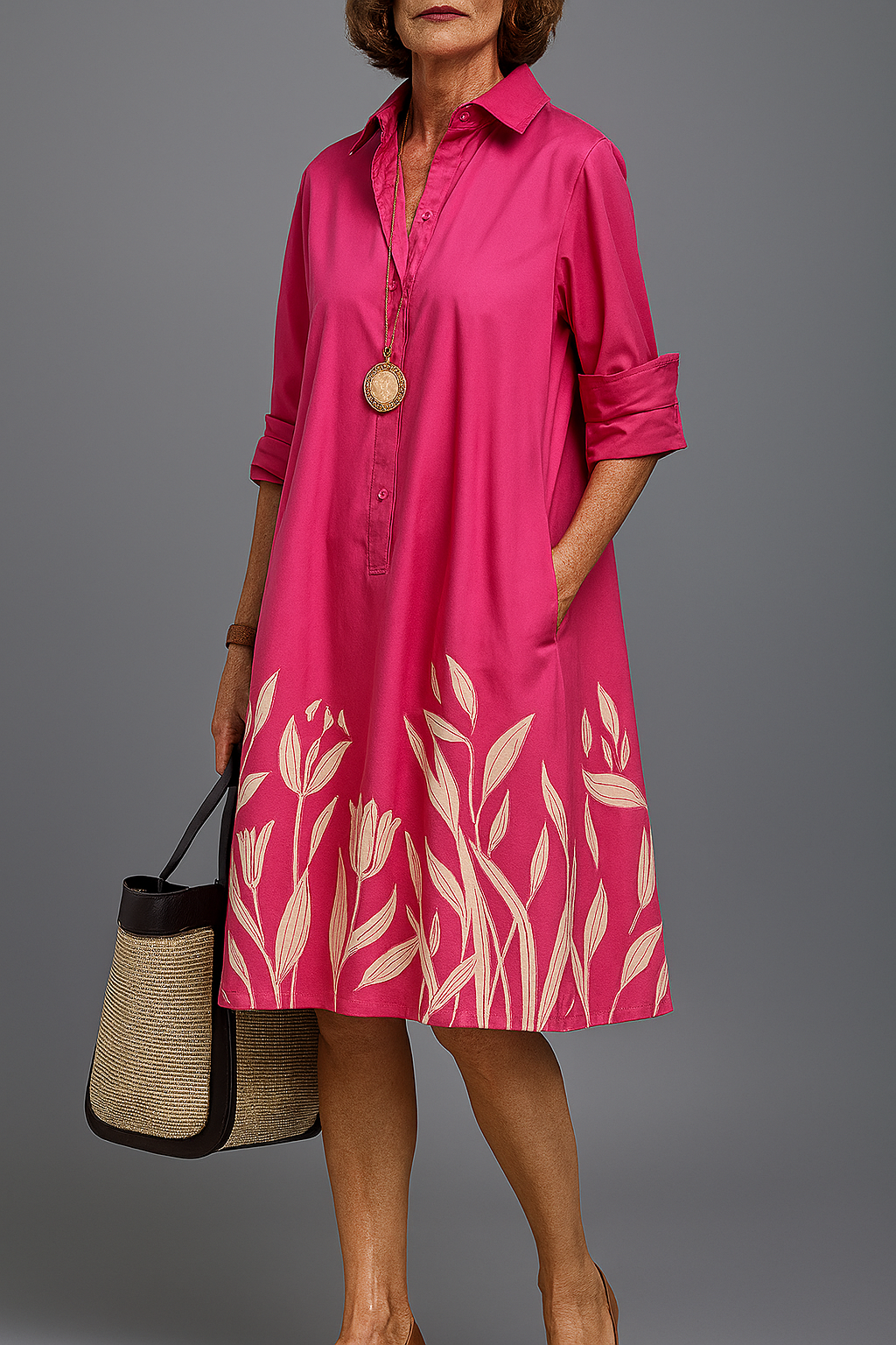 Women's Elegant Pink Midi Dress