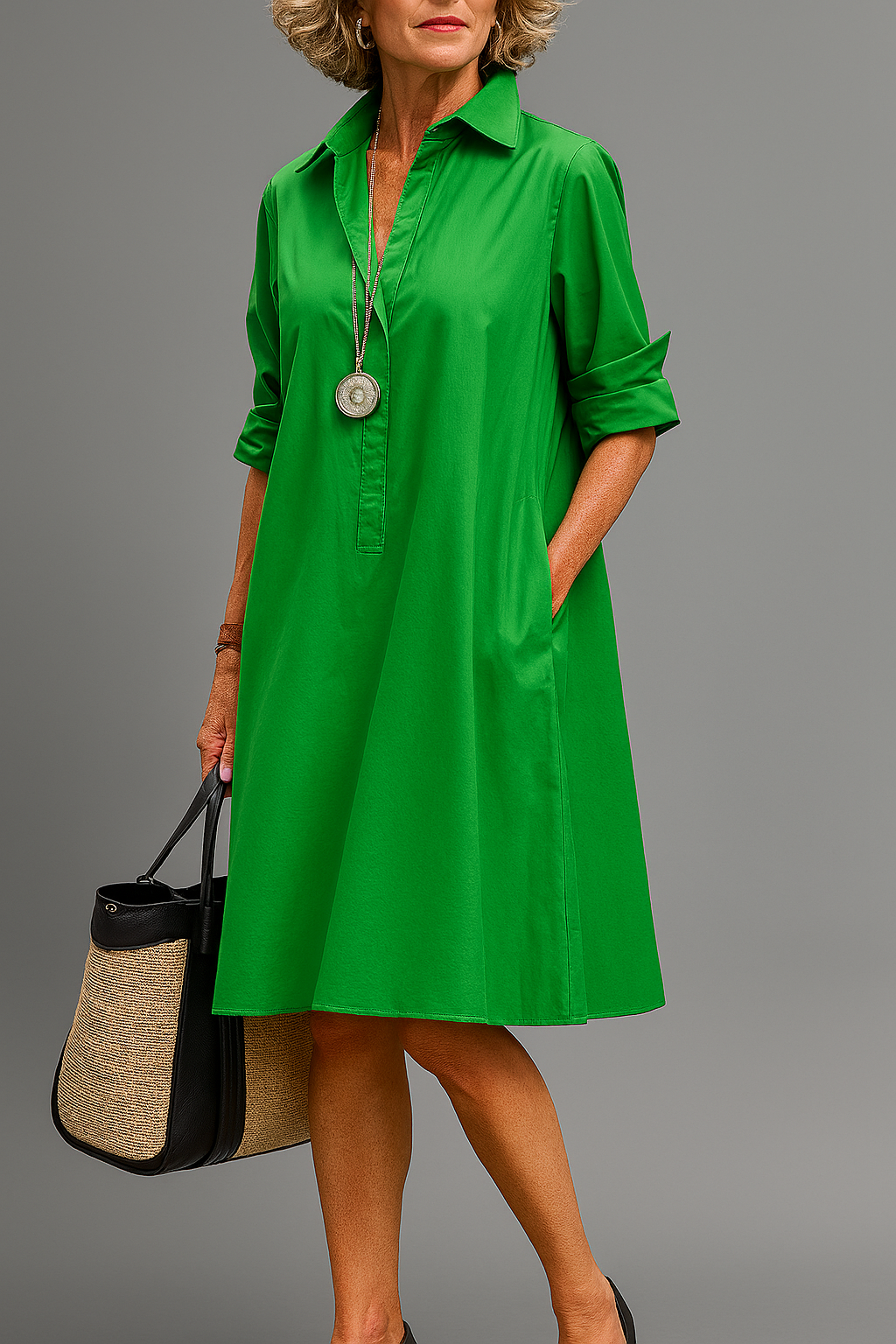 Women's Elegant Green Midi Dress