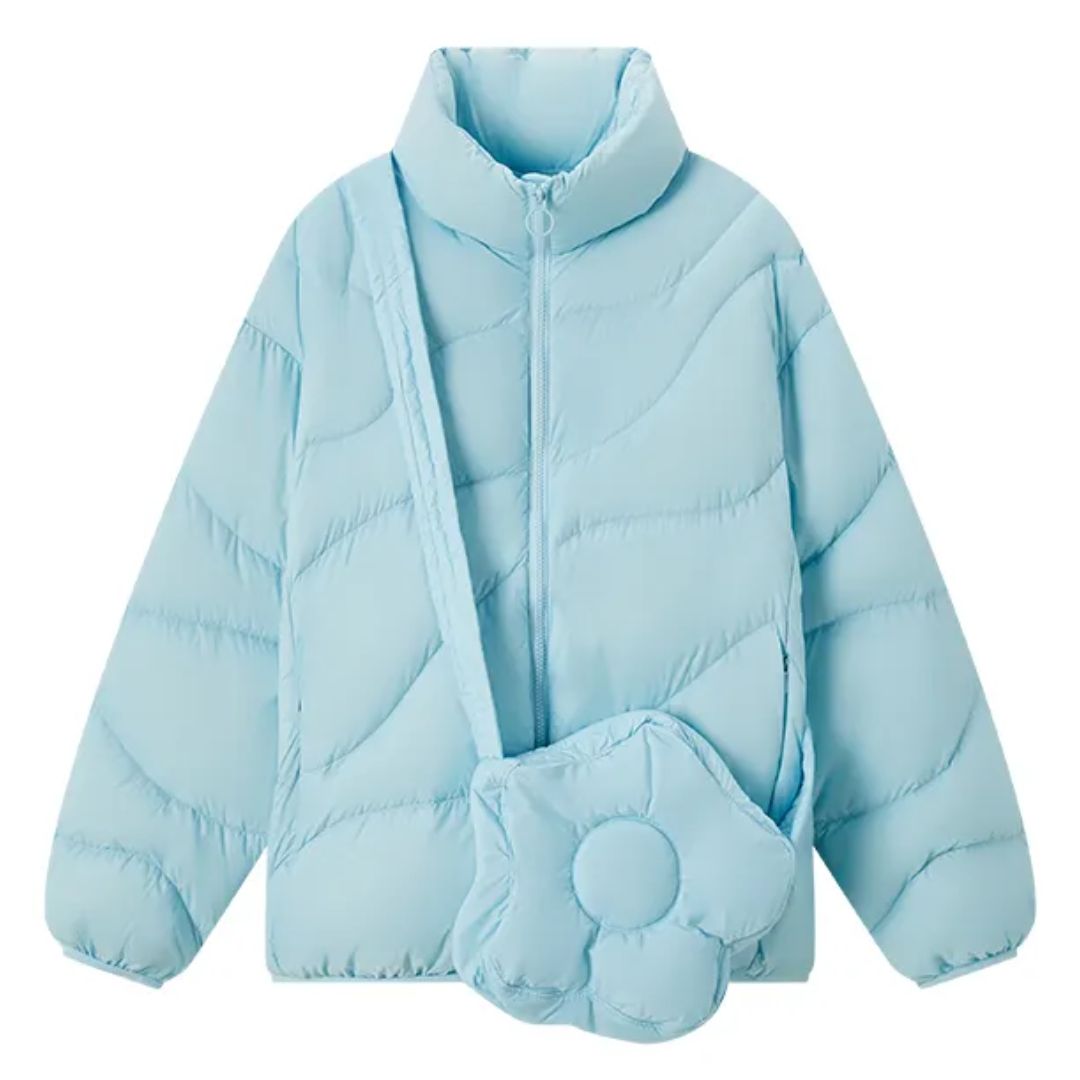 Women's Packable Lightweight Puffer Jacket with Classic Collar in Blue