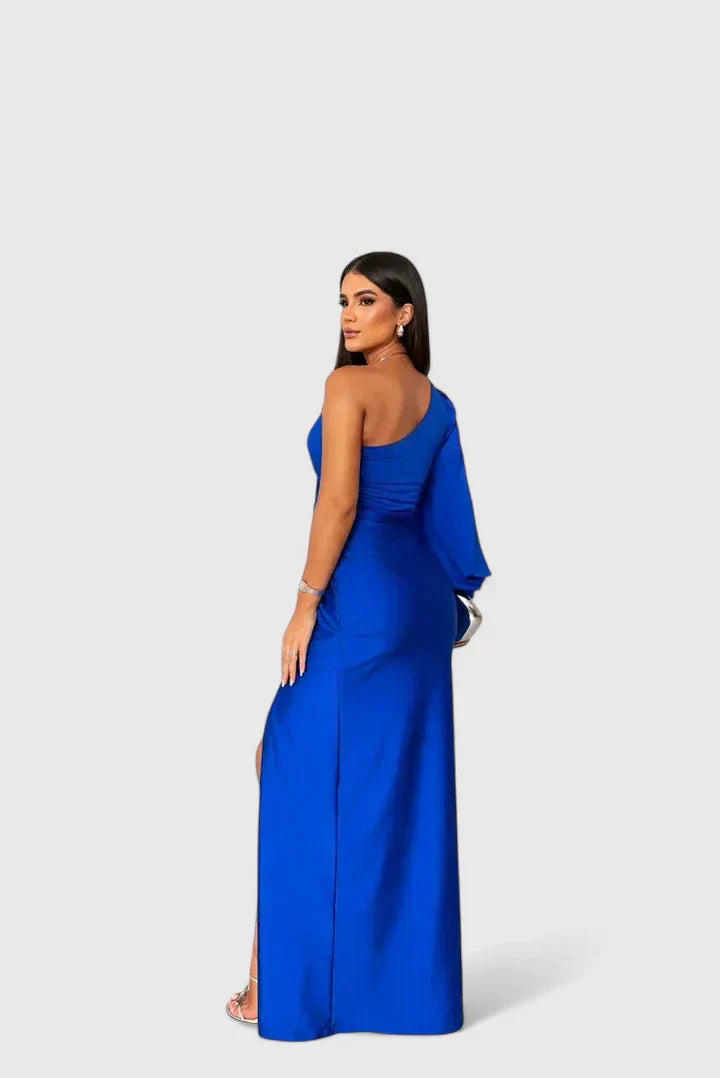 Women's One-Shoulder Maxi Gown with Open Sleeve and Slit, view 5