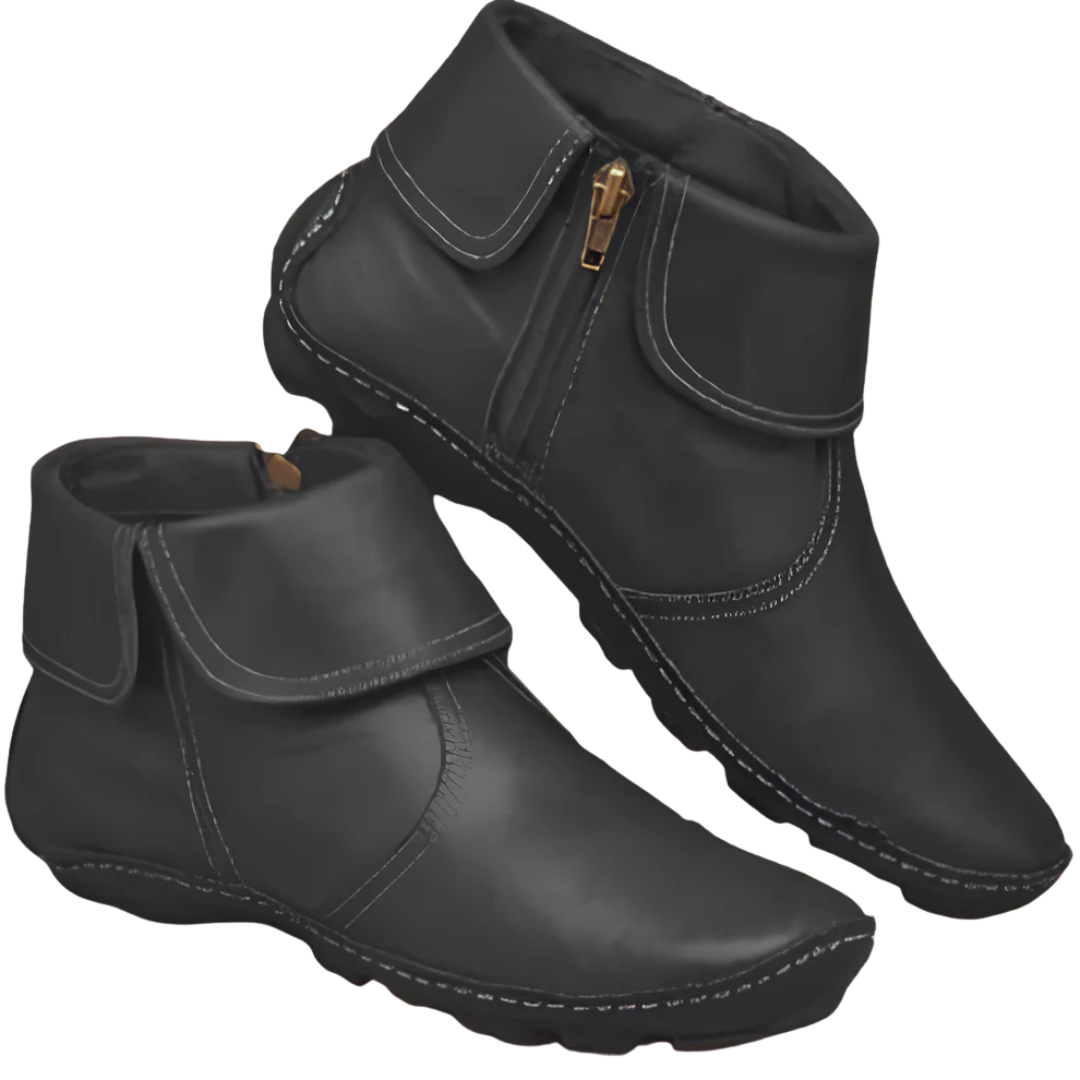 Women's Faux Leather Side-Zip Ankle Boots with Cushioned Footbed in Black
