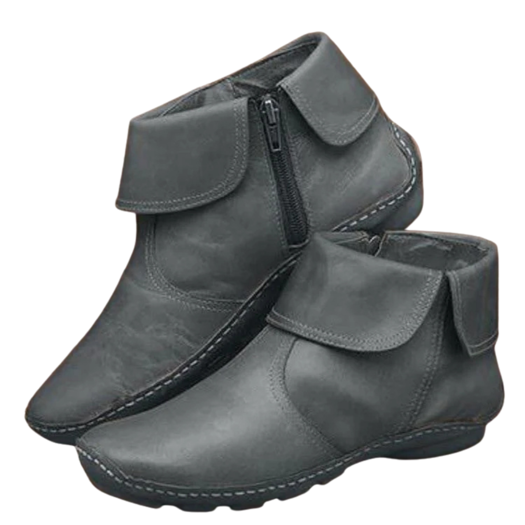 Women's Faux Leather Side-Zip Ankle Boots with Cushioned Footbed in Gray