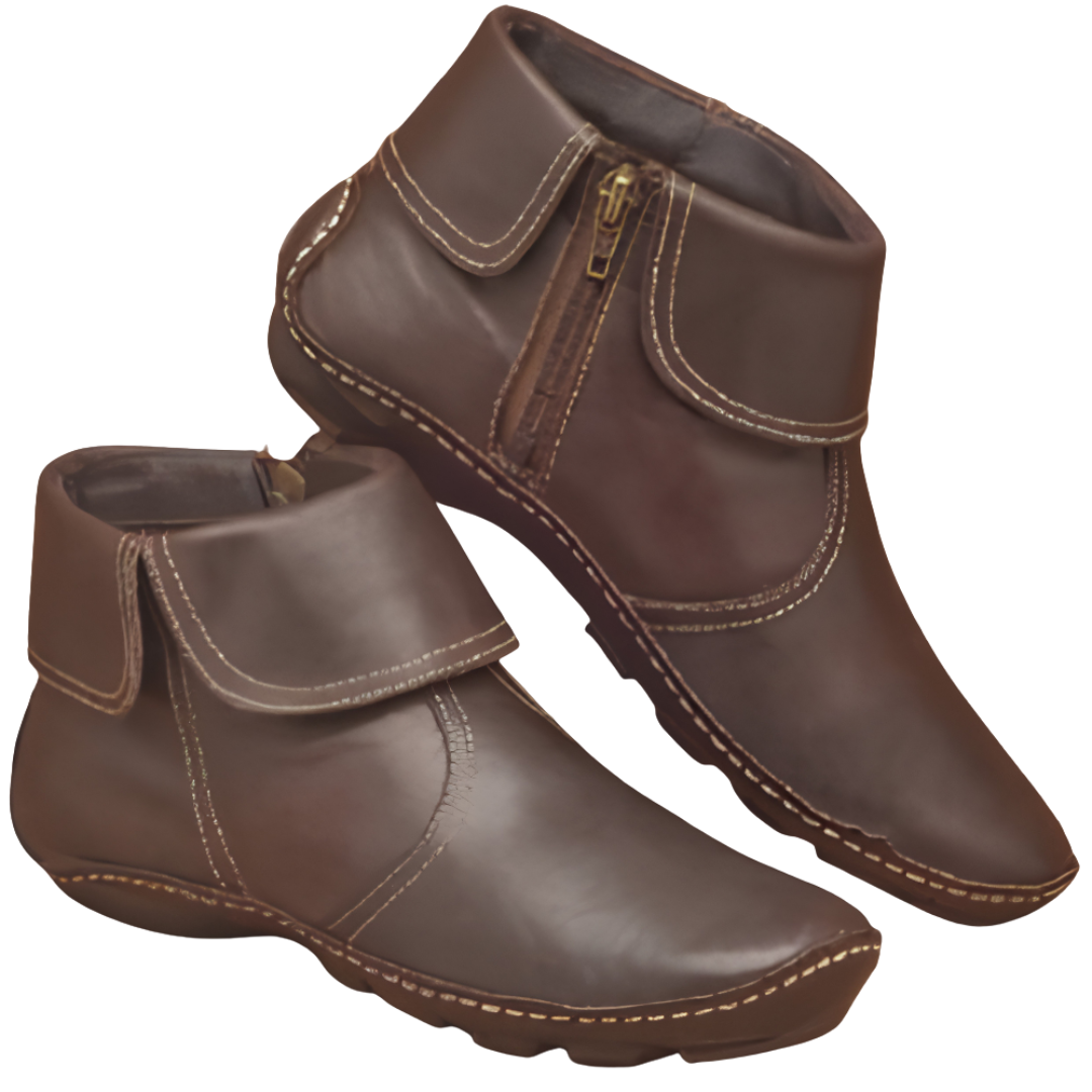 Women's Faux Leather Side-Zip Ankle Boots with Cushioned Footbed in Light Brown