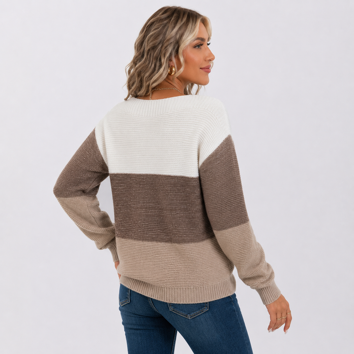 Women's Off Shoulder Sweater, Color Block Knit Pullover
